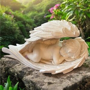Vintage Resin Resting Cherub Angel Lying on Side in Wing Sculpture